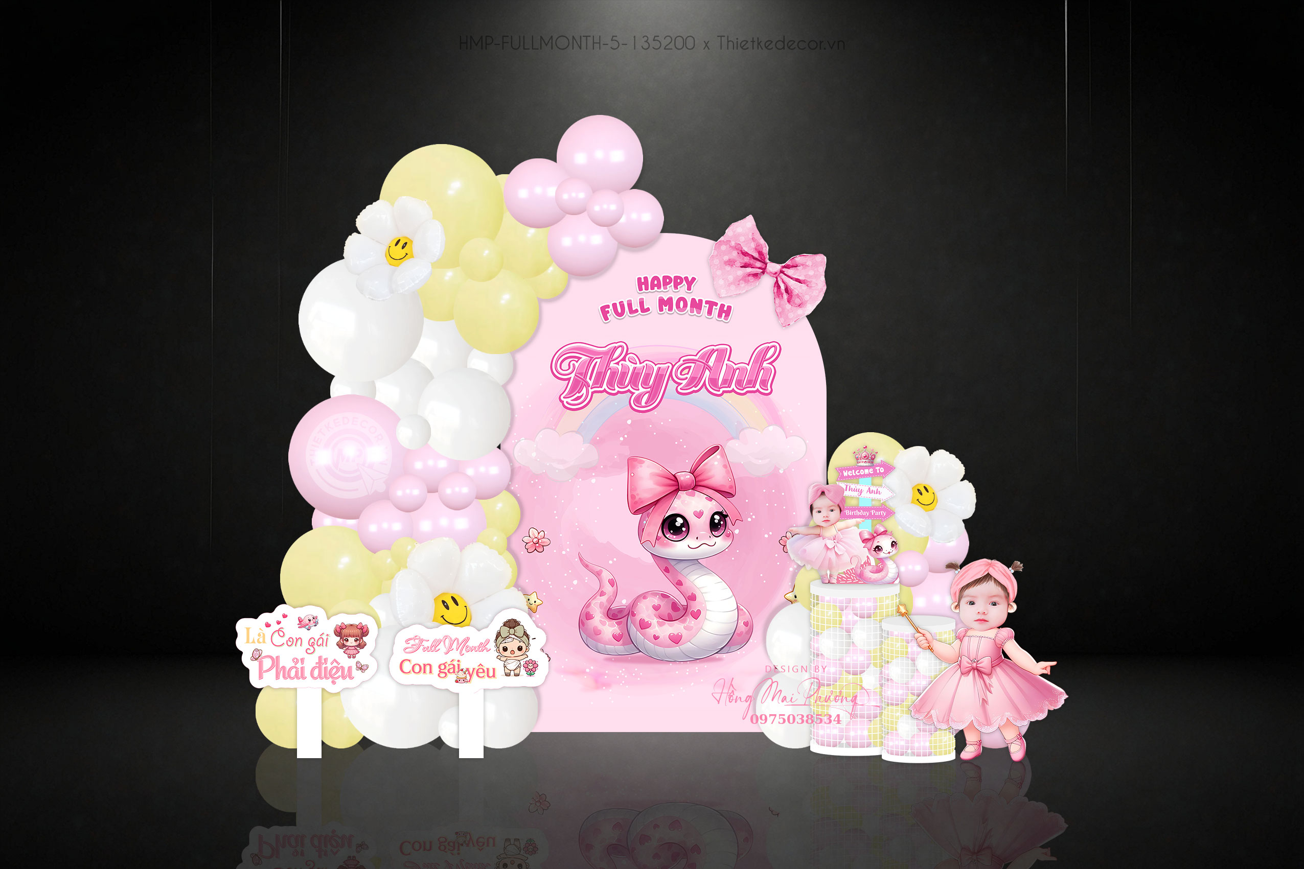 Tiệc đầy tháng - full month bé tuổi tỵ- rắn tone hồng